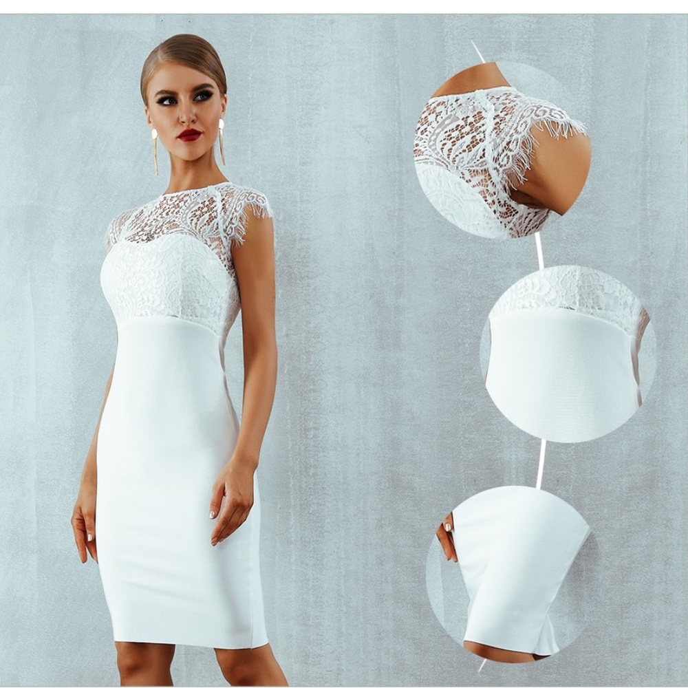 Bandage Lace Detail Bodycon Midi Dress in Black - Picture 9 of 16